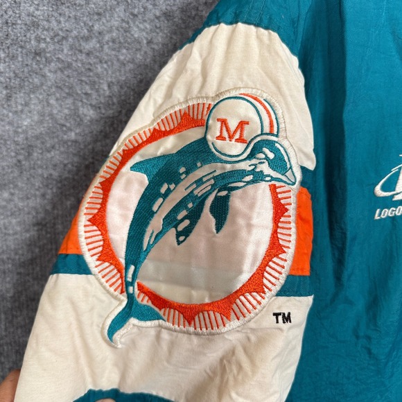 Vintage Pro Line Mens Large Jacket NFL Miami Dolphins Puffer Aqua Green Hooded - Picture 10 of 16